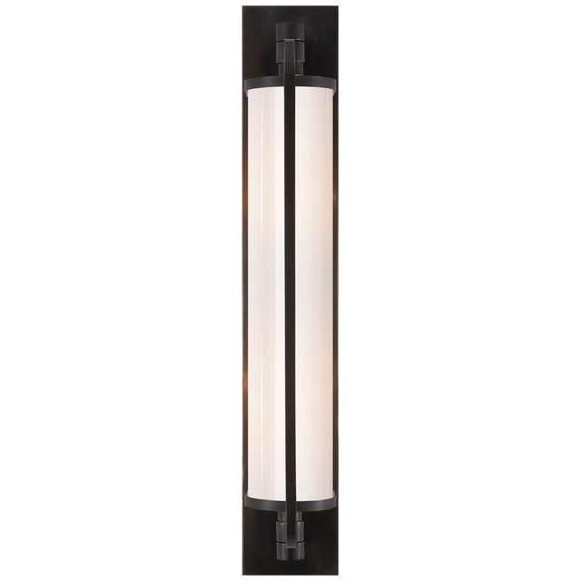 Keeley Tall Pivoting Sconce in Bronze with White Glass Designer: Thomas O'Brien Height: 20.75" Extension: 6.5" Backplate:...