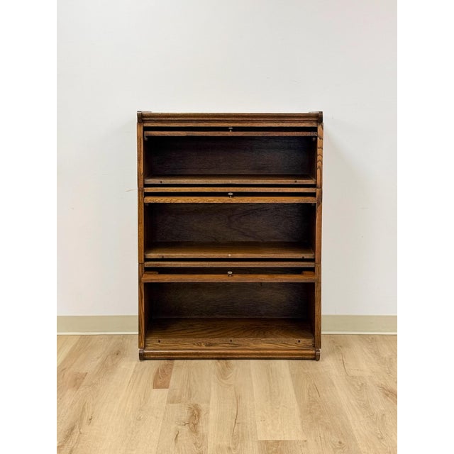 Vintage Bookcase Three Stack Oak Barrister Glass Door Traditional Shelf For Sale - Image 10 of 15