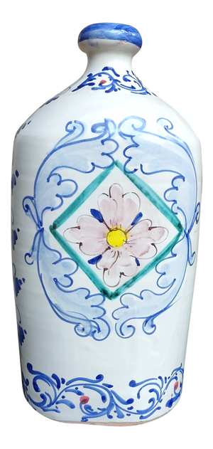 Mid 20th Century Hand Painted Majolica Italian Jug Vase With Floral Motifs