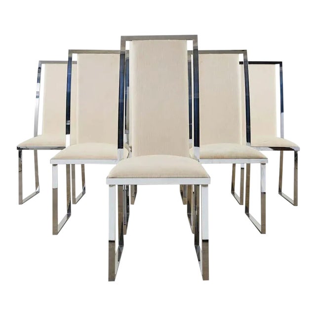 Set of Six Pierre Cardin Flat Bar Chrome Dining Chairs For Sale
