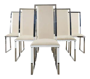 Set of Six Pierre Cardin Flat Bar Chrome Dining Chairs