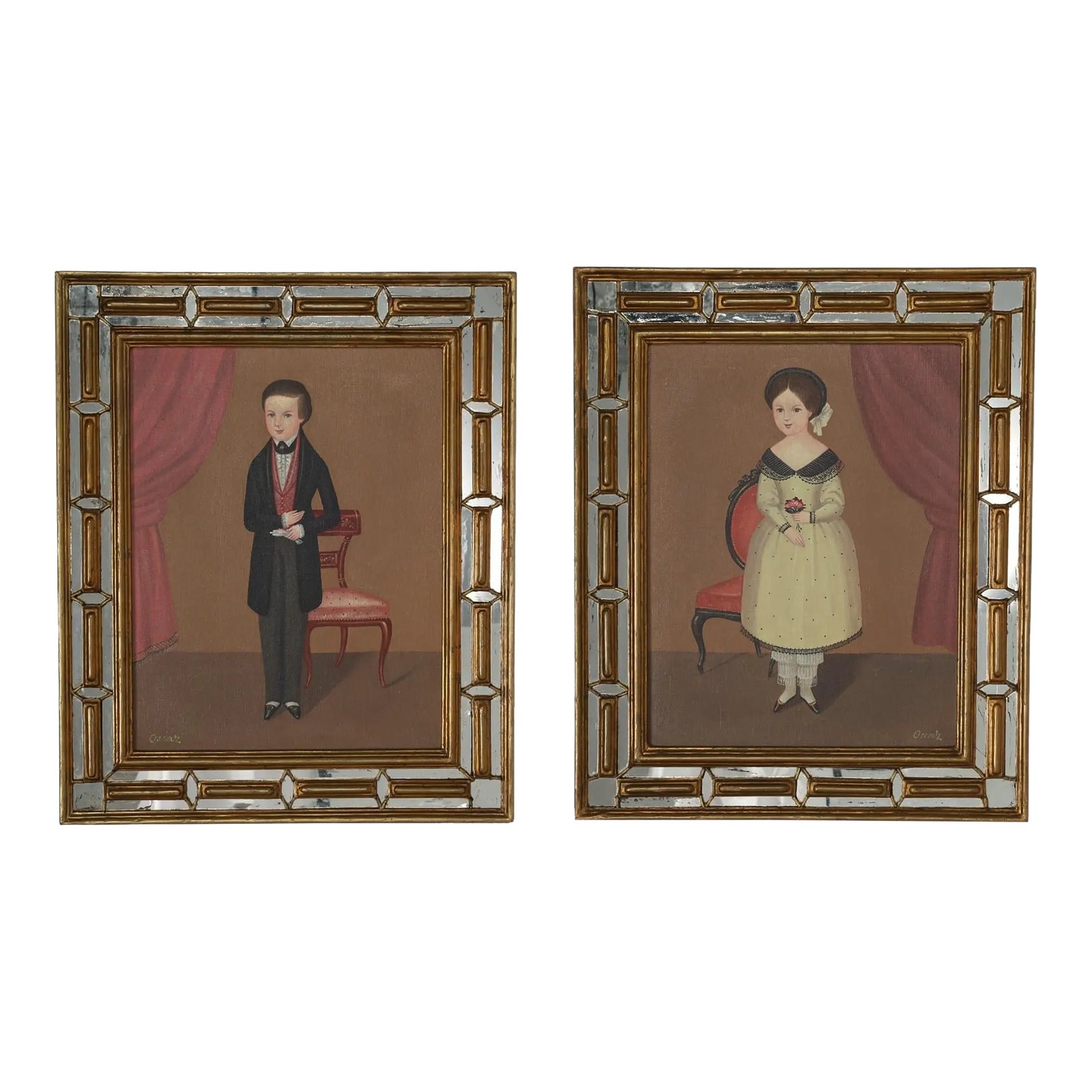Pair of Vintage Mexican Folk Art Paintings of a Man and a