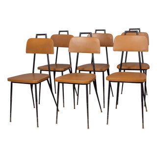 Vintage Italian Metal and Leather Chairs, 1960s, Set of 6 For Sale