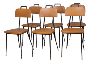 Vintage Italian Metal and Leather Chairs, 1960s, Set of 6