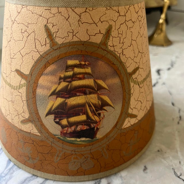 Nautical Vintage Lamp Shade Nautical Ship Scene For Sale - Image 3 of 10