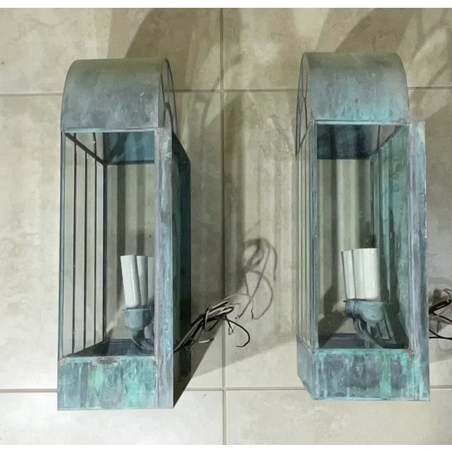 Pair of Vintage Handcrafted Wall-Mounted Brass Lantern For Sale - Image 4 of 12