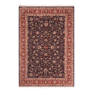 Shabby Chic Floral 1990's Pak-Persian Blue/Red Wool Rug - 6'2'' X 9'3'' For Sale