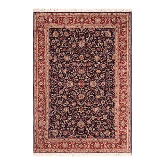 Shabby Chic Floral 1990's Pak-Persian Blue/Red Wool Rug - 6'2'' X 9'3'' For Sale
