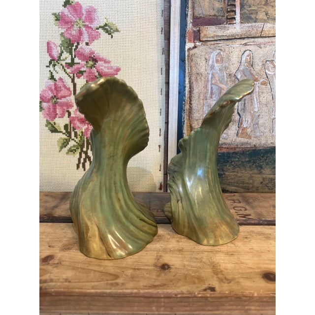 A pair of Lovely aged green color with gold color highlights. Vintage condition consistent with age as Pictured....