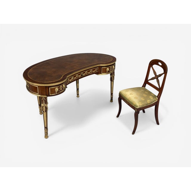 Guillaume Grohé, Kidney Shaped Desk and Chair, Leather, Bronze, France, 19th C. For Sale - Image 4 of 18
