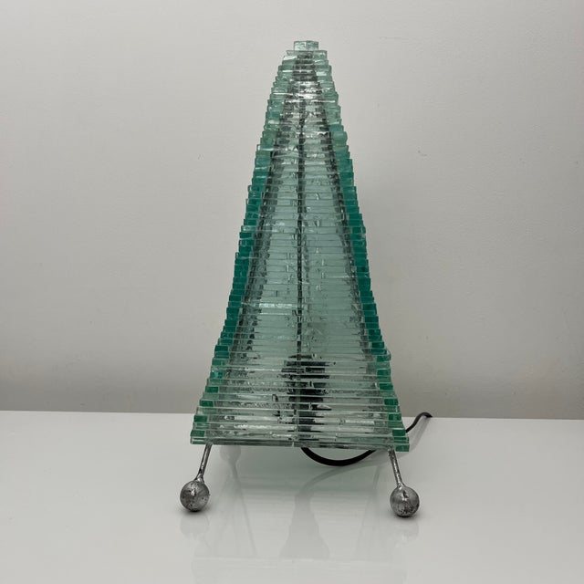Pyramidal Table Lamp in Vintage Glass For Sale - Image 9 of 15