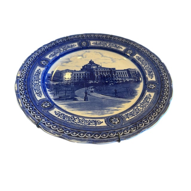 Vintage Royal Doulton Flow Blue Library of Congress Architectural Transferware Plate For Sale - Image 11 of 12