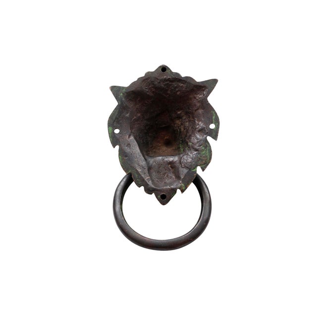 2020s Green Brass Lion's Head Door Knocker For Sale - Image 5 of 5