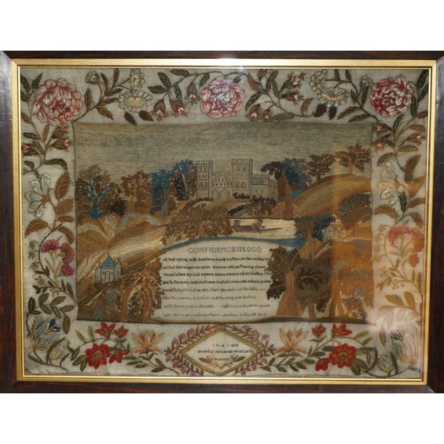 Fine, 1834 dated silk-work / stump-work sampler made during the reign of king william iv in an accompanying rosewood frame...