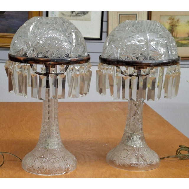 Late 20th Century Pair American Brilliant Cut Crystal Mushroom Lustre Table Lamps For Sale In Washington DC - Image 6 of 12