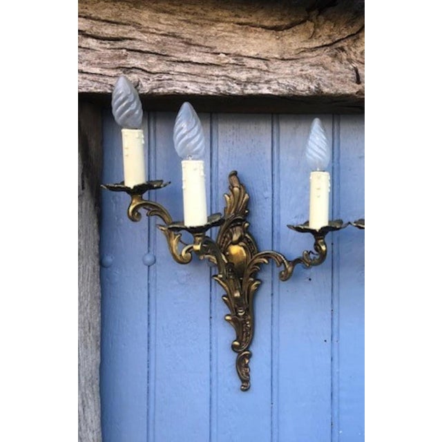 Metal Vintage Rococo French Gilt Bronze Wall Sconces, 1950s, Set of 2 For Sale - Image 7 of 11