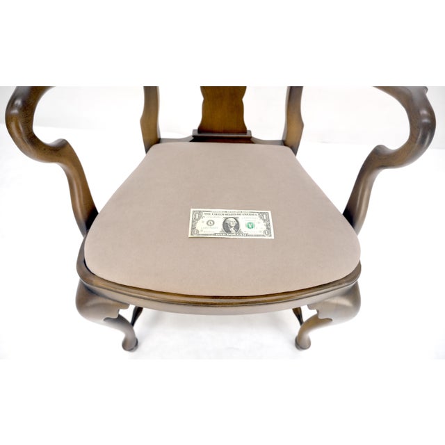 Late 20th Century Set of 4 Cherry Queen Ann New Alcantara Suede Upholstery Dining Arm Chairs MINT For Sale - Image 5 of 13