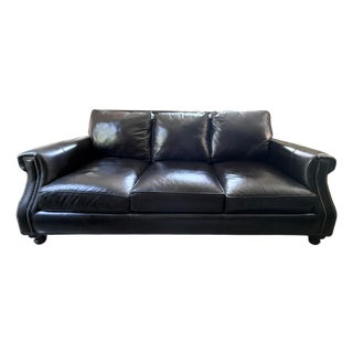 Late 20th Century Black Leather Sofa Bradington Young Couch Black Vintage Leather Black Ralph Lauren Style Sofa For Sale