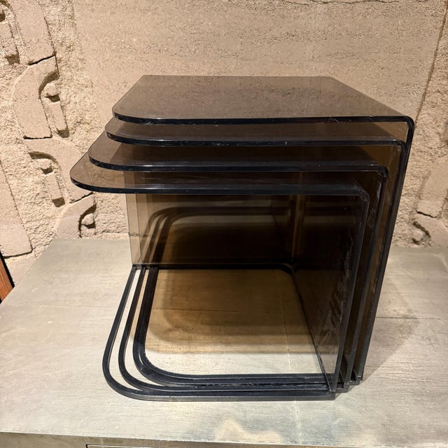 1970s Set of Four Nesting Tables in Satin Black Metal & Smokey Gray For Sale - Image 13 of 13