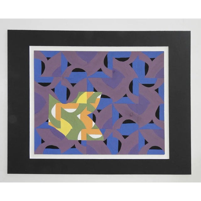 Contemporary Late 20th Century Purple and Ochre Geometric Absract Painting For Sale - Image 3 of 3