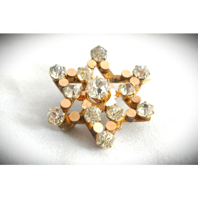 Metal Antique 14k Top Gold and Crystal Star Pin For Sale - Image 7 of 9