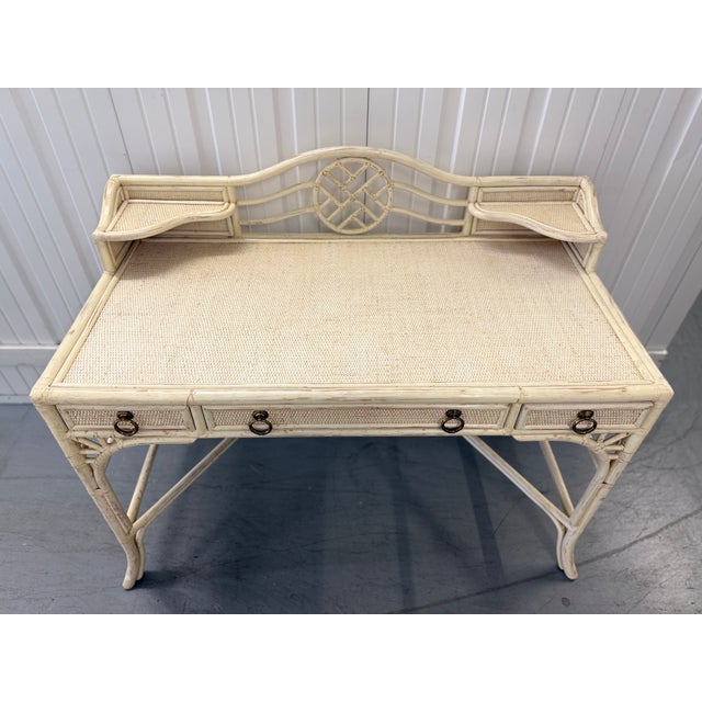 Late 20th Century Late 20th Century Hekman Chinoiserie Style Faux Bamboo & Rattan Desk For Sale - Image 5 of 14