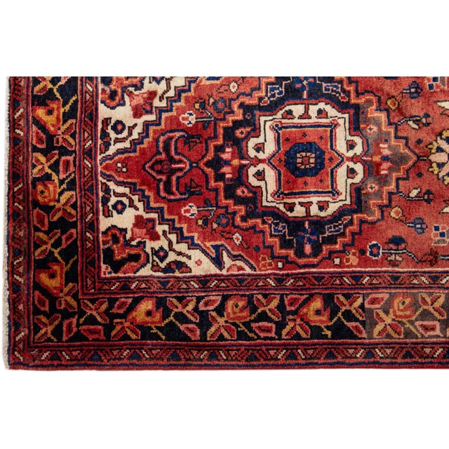 1960s Vintage Persian Heriz Red Handmade Medallion Wool Runner For Sale - Image 4 of 7