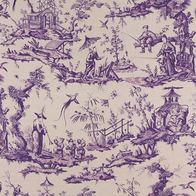 Sample - Schumacher Shengyou Toile Fabric in Iris For Sale