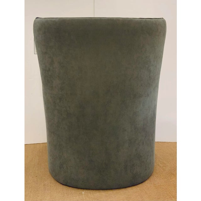 Wood Caracole Modern Sage Suede Forma Wingback Chair For Sale - Image 7 of 7