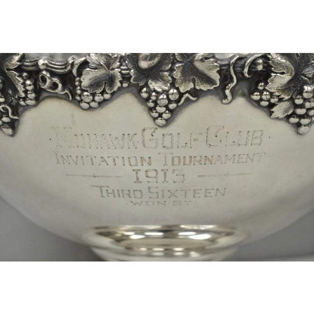 Victorian Victorian Silver Plated Grapevine Repousse 1913 Mohawk Golf Club Award Punchbowl For Sale - Image 3 of 17