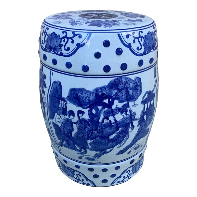 Blue and White Porcelain Chinoiserie Garden Stool or Side Table For Sale