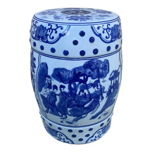 Blue and White Porcelain Chinoiserie Garden Stool or Side Table