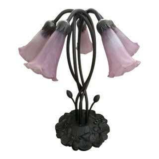 1980s Tiffany Inspired Design 5 Lily Shape Lamp For Sale