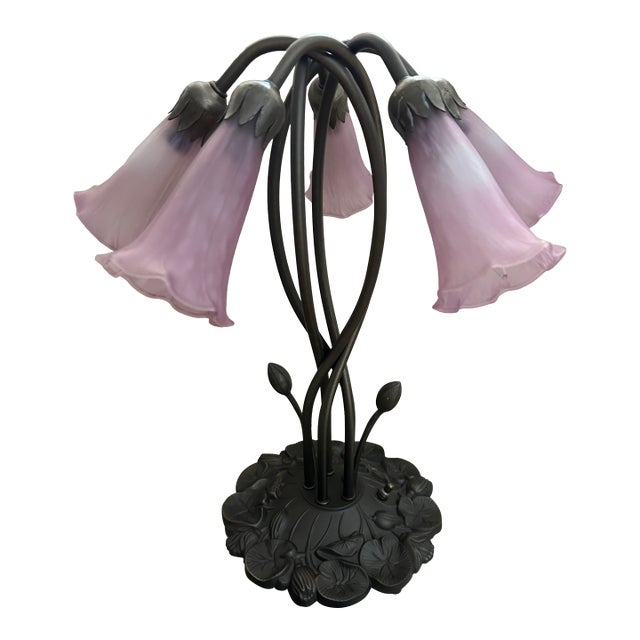 1980s Tiffany Inspired Design 5 Lily Shape Lamp For Sale