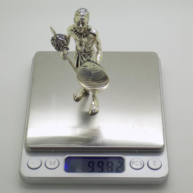 Large Vintage Italian Silver 800 Zulu Warrior Figurine by Angini, Arezzo, Tuscany, 1970s For Sale - Image 16 of 18