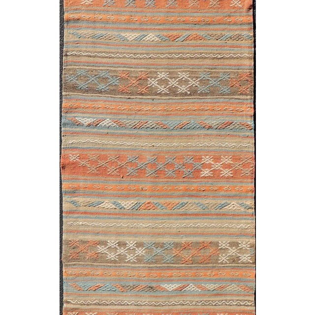 Mid 20th Century Turkish Vintage Kilim Runner With Horizontal Stripes in Bright Tones For Sale In Atlanta - Image 6 of 11