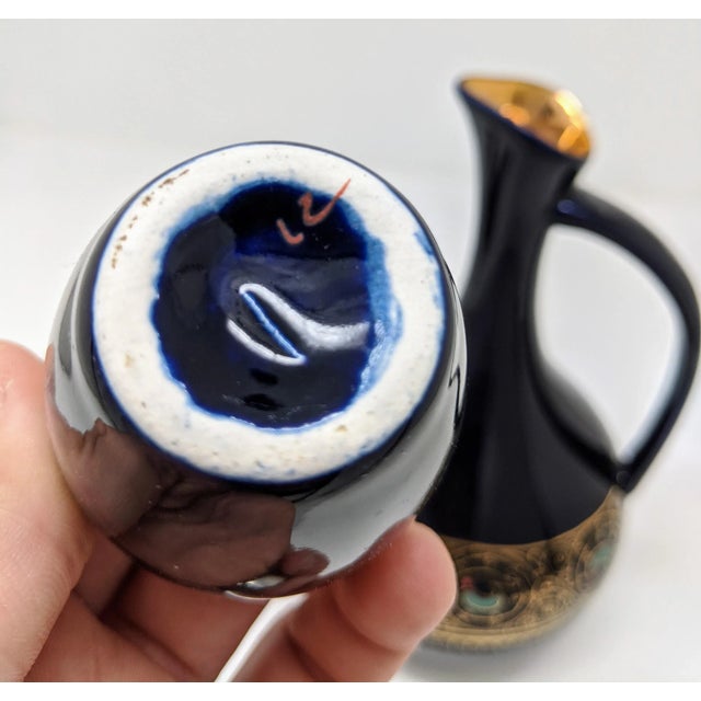 Vintage 1980s Regency Navy Blue and Gold Carafe & Shot Glass Set - 7 Pieces For Sale - Image 11 of 13