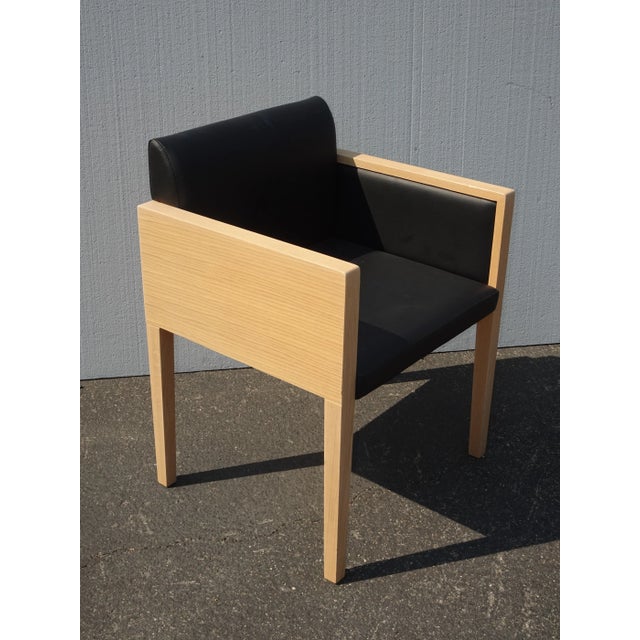 Contemporary Pedrali Box Lounge Chair with Black Ecoleather and Oak Veneer Casing For Sale - Image 3 of 6