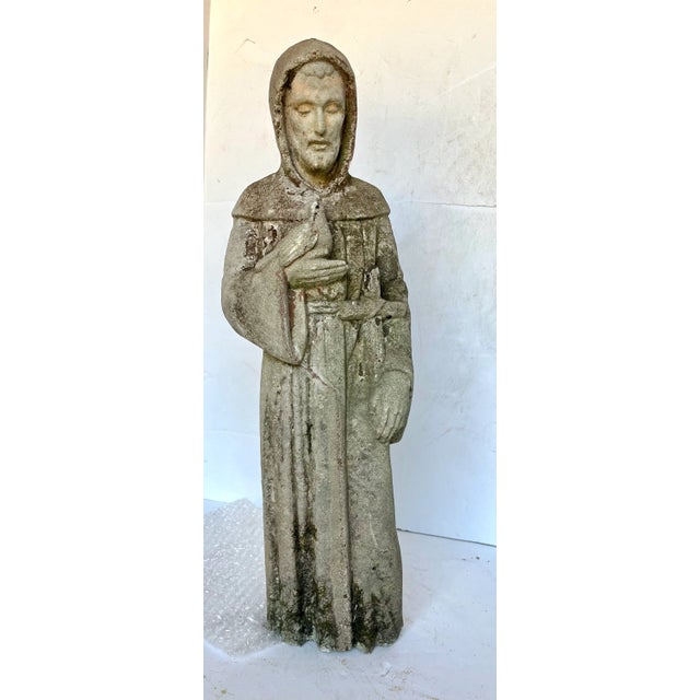 Figurative Vintage Saint Francis of Assisi Concrete Garden Statue For Sale - Image 3 of 18