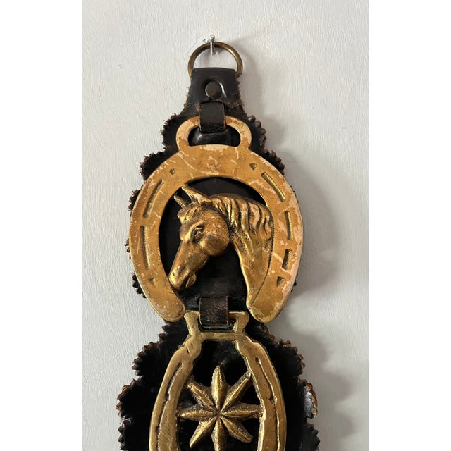 Metal Vintage Brass and Leather Horse Bridle Strap For Sale - Image 7 of 9