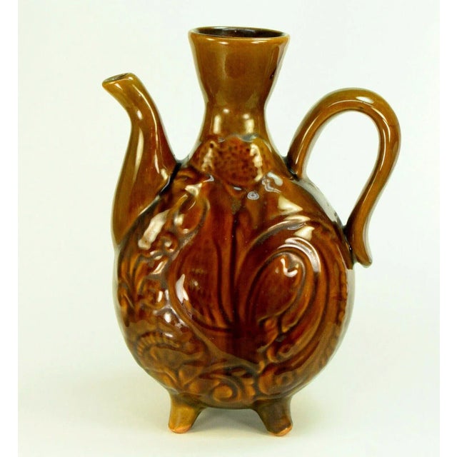 Mid-Century Water Jug Red Ware Earthenware Majolica Rooster Studio Pottery Ewer For Sale - Image 12 of 13