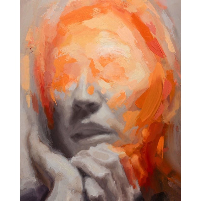 Euphoria by Josh Sorrell | Oil on Panel Abstract portrait of a person with an obscured face. For Sale - Image 4 of 5