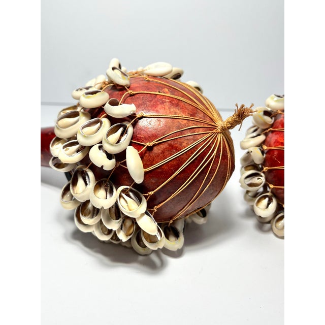 Pair of Dried Maasai Gourd Cowrie Shell Musical Shaker Percussion Instrument African Decor For Sale In Dallas - Image 6 of 8