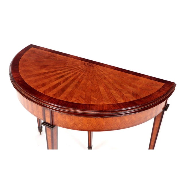 Neoclassical 1940s Inlaid Bronze Mounted Flip Top Console Games Table For Sale - Image 3 of 8