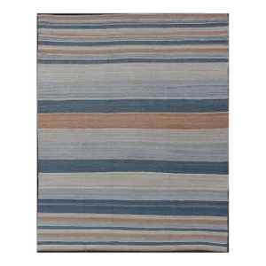 Striped Kilim Blue and Brown Hand Woven Wool by Keivan Woven Arts 9'3 X 12'0