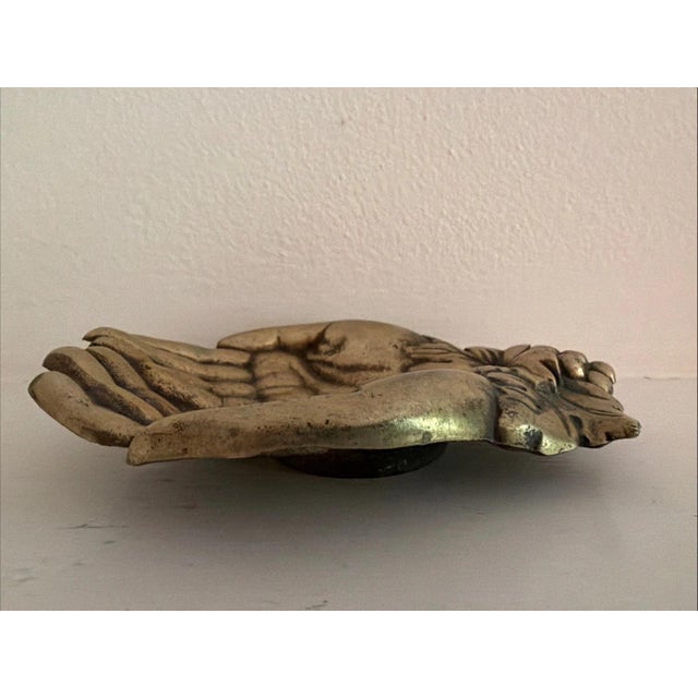 1950s Antique Solid Brass Cupped Hands Jewelry Trinket Dish For Change or Keys 1910 For Sale - Image 5 of 5