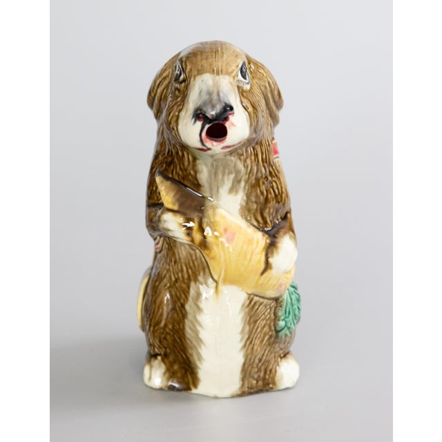French Provincial 19th Century French Orchies Majolica Rabbit Pitcher For Sale - Image 3 of 11