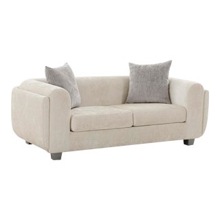 Pasargad Home Bergamo Upholstered Loveseat With 2 Pillows, Ivory For Sale