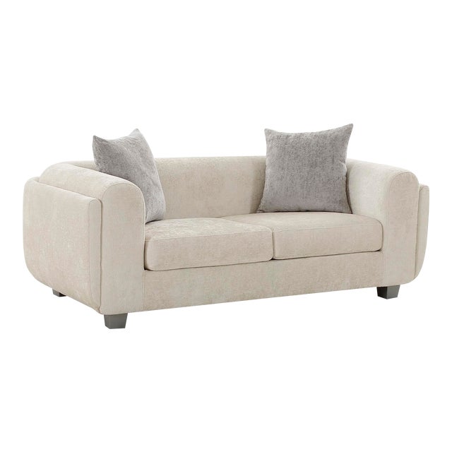 Pasargad Home Bergamo Upholstered Loveseat With 2 Pillows, Ivory For Sale