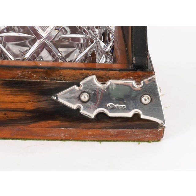 Antique Betjemanns Coromandel 3 Crystal Decanter Tantalus Silver Hallmarks, 1907 For Sale - Image 12 of 18